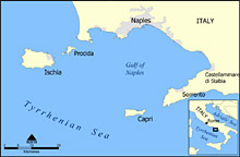 Mappa delle Isole Flegree e del Golfo di Napoli